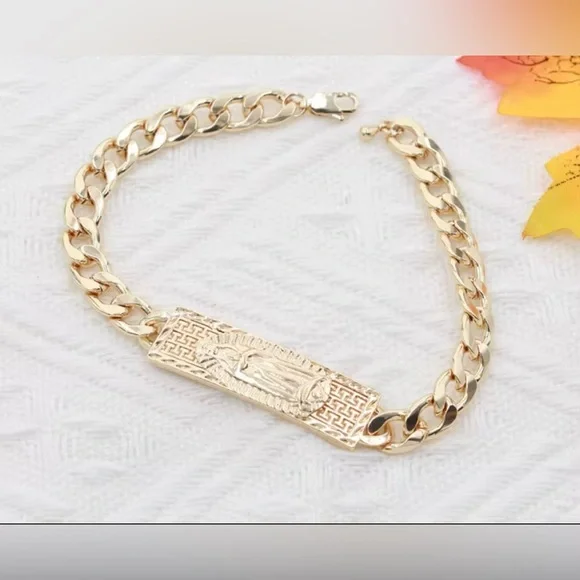 14k Gold plated Chain Bracelet Virgen of Guadalupe - Picture 1 of 1
